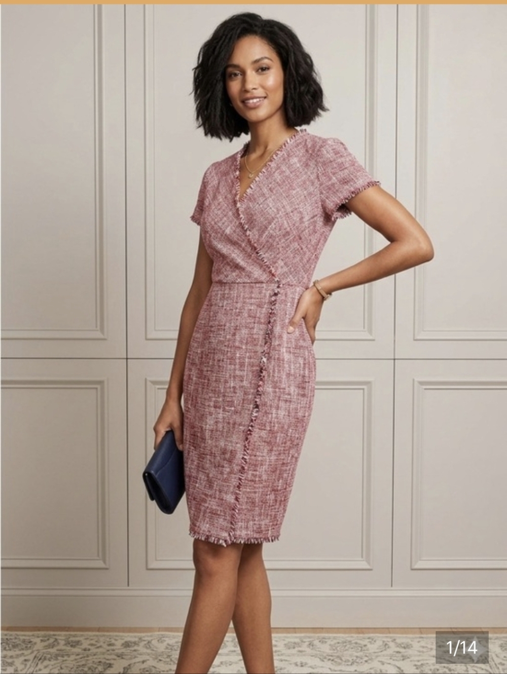 Pink Tweed Wrap Dress
